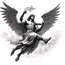 Create tattoo design where will be fight st. Michael with the devil. St. Michael will fight from the heaven and the Devi tattoo design idea