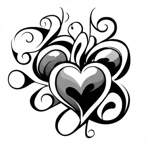 several tribal heart with swirls and letters s, m, v and b intertwined tattoo design idea