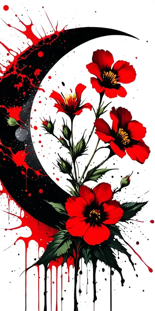 evening primrose, and crescent moon tattoo design idea