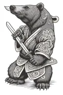 bear in kimono holding a sword tattoo design idea
