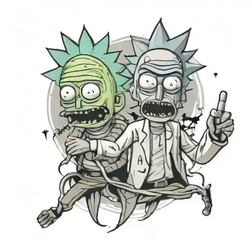 Rick and Morty pickle Rick sleeve gothic whole arm  tattoo design idea
