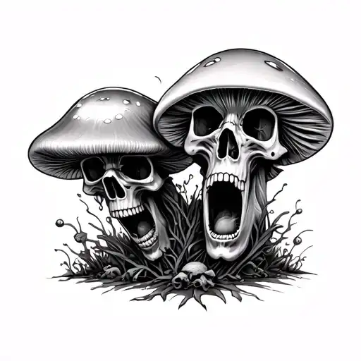 mushrooms with skulls screaming  tattoo design idea