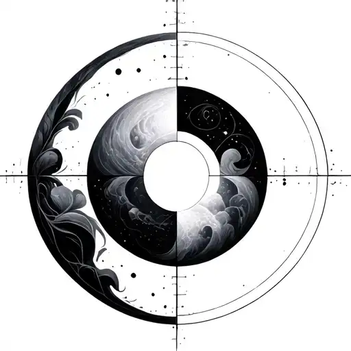 Vesica piscis one circle dark theme the other light theme the intersection creation theme tattoo design idea