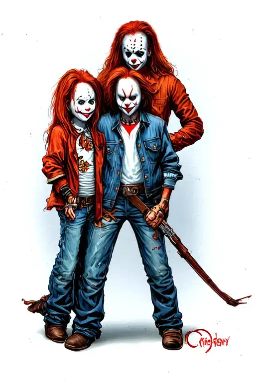 freddy krueger, chucky, jason voorhees, pennywise tattoo design idea