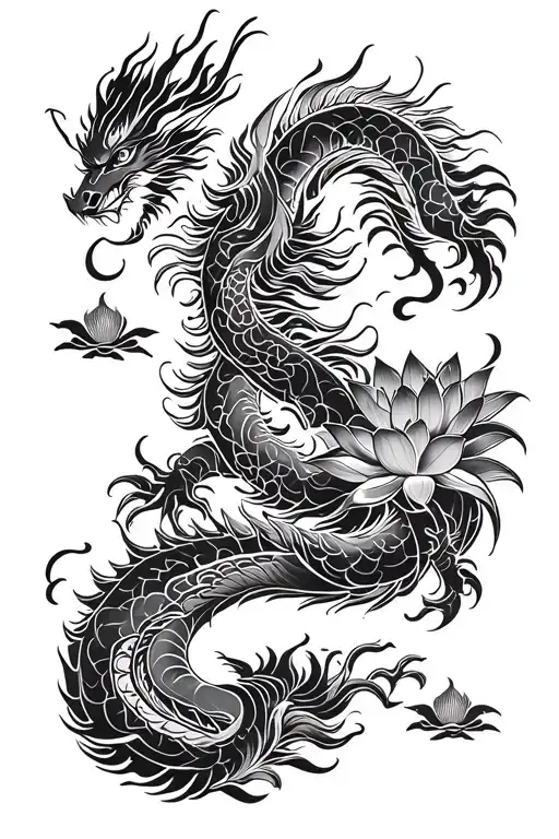 vietnamese dragon with lotus flower tattoo design idea