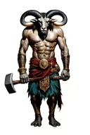 Minotaur legend standing guard with hammer tattoo design idea