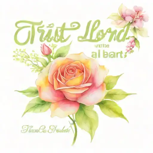 A sketch of a beautiful flower garden with the quote 'Trust in the Lord with all your heart' from Proverbs 3:5-6 incorporated into the design tattoo design idea