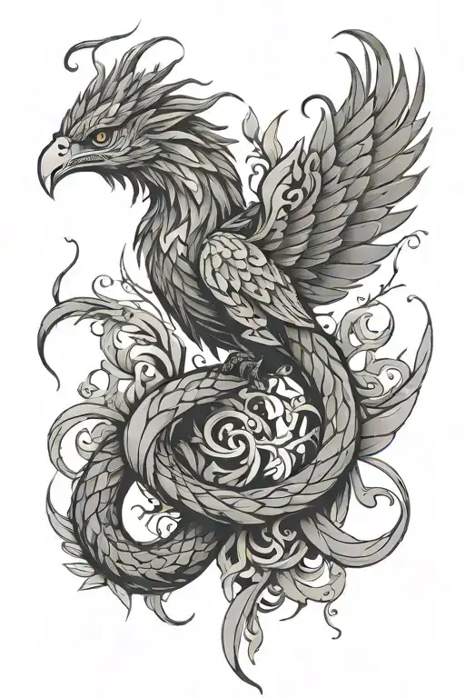 phoenix inside snake eating itself Geometric shapes tattoo design idea