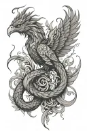 phoenix inside snake eating itself Geometric shapes tattoo design idea