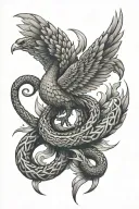 phoenix inside snake eating itself Geometric shapes tattoo design idea