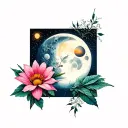 flower, sun and moon and a tattoo design idea
