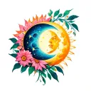 flower, sun and moon and a tattoo design idea