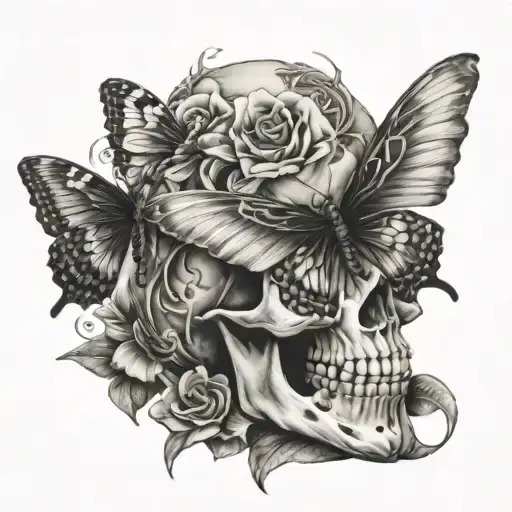 skull butterfly on back of neck tattoo tattoo design idea