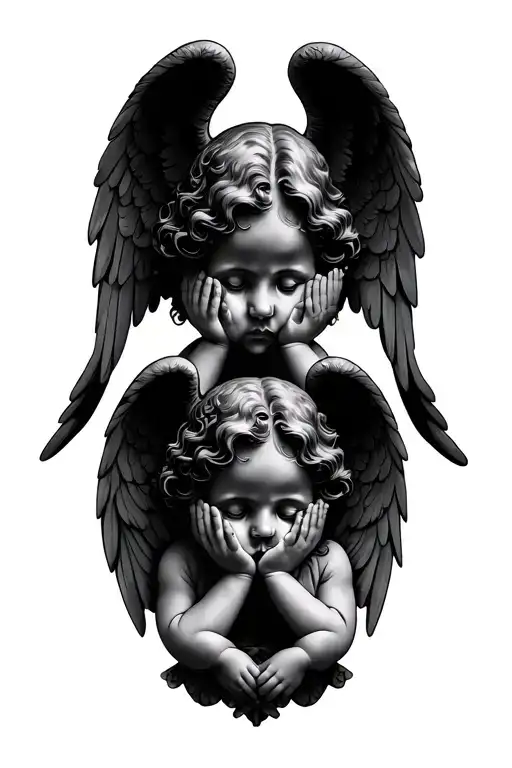  hear no evil, speak no evil, see no evil with 3 cherub angels faces tattoo design idea
