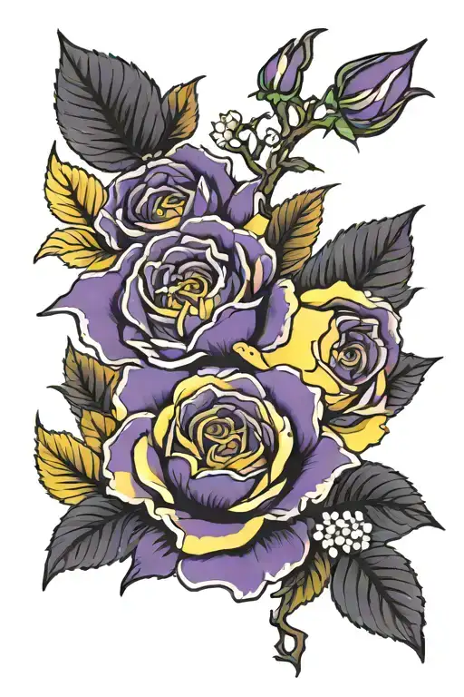 purple and yellow roses tattoo design idea