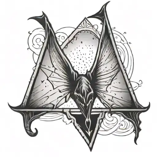 dark bat hanging upside triangle with a female tattoo design idea