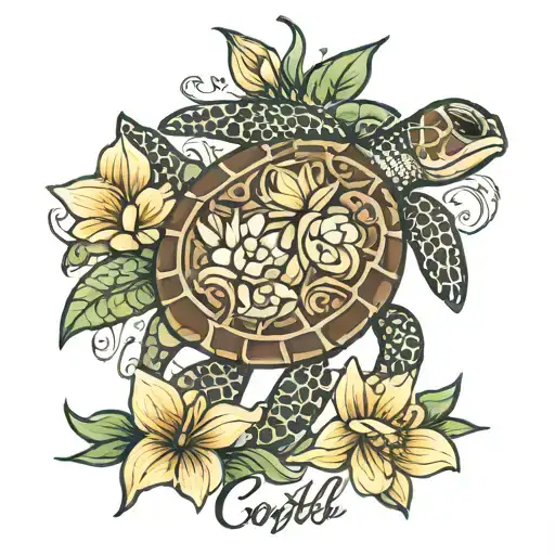 sea turtle daffodil and name "carter" tattoo design idea