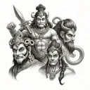 make me a tattoo idea for men, includes father and mother, Hindu gods hanuman, ram and shiva  tattoo design idea