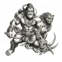 make me a tattoo idea for men, includes father and mother, Hindu gods hanuman, ram and shiva  tattoo design idea