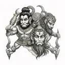 make me a tattoo idea for men, includes father and mother, Hindu gods hanuman, ram and shiva  tattoo design idea