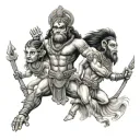 make me a tattoo idea for men, includes father and mother, Hindu gods hanuman, ram and shiva  tattoo design idea