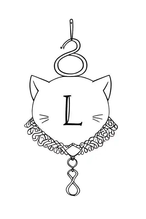 delicate collar-style tattoo, subtle happy collared kitten, triskelion symbol, the letter L on top, collar must have + tattoo design idea