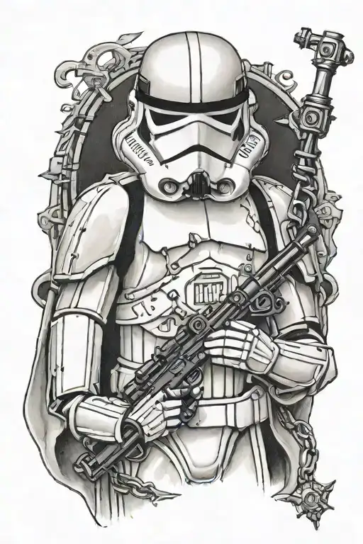 Stormtrooper with rosary beads and shroud my painted sorrow tattoo design idea