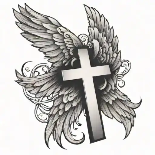 angle wings with cross  tattoo design idea