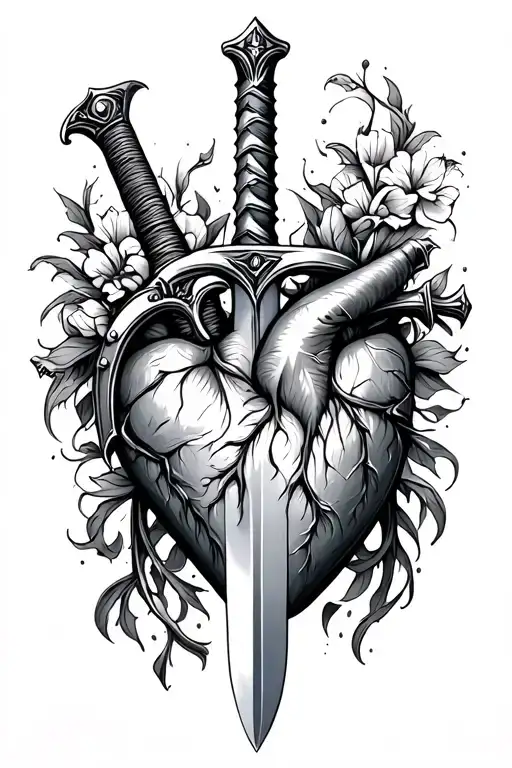 SWORD GOING THROUH HEART tattoo design idea