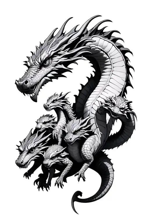 Mother dragon protecting 4 baby dragons tattoo design idea