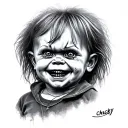 Chucky smiling tattoo design idea