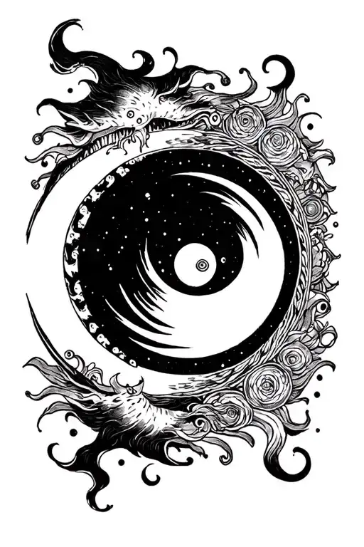 black hole, sun qand moon old school style tattoo tattoo design idea