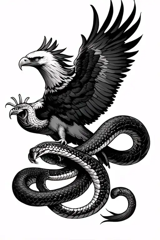 big eagle fighting snake wrapped around the arm sleeve tattoo design idea