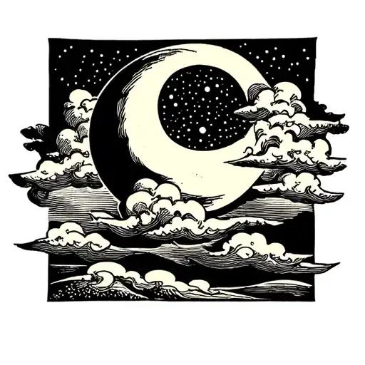 FACE MOON WITH CLOUDS tattoo design idea