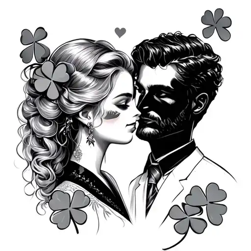 Pauline & Nathan with 4-leaf clovers and hearts tattoo design idea