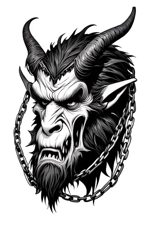 krampus head with chains tattoo design idea