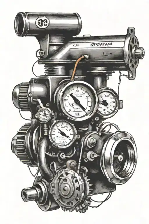 spark plug and car speedometer behind tattoo design idea