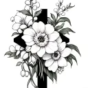 cross with marigolds daffodils lily of the valley and violets tattoo design idea