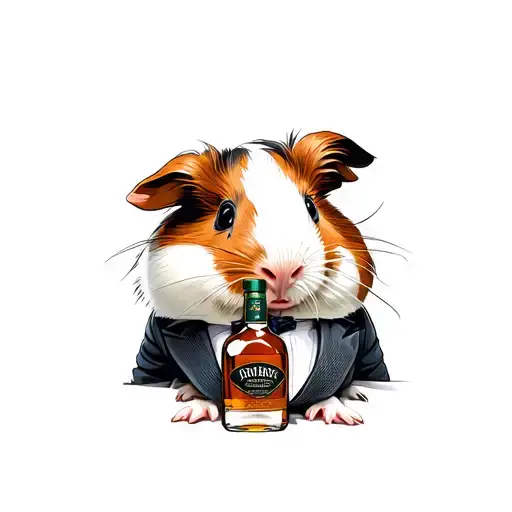 gangster guinea pig in a suit with a bottle of whiskey tattoo design idea