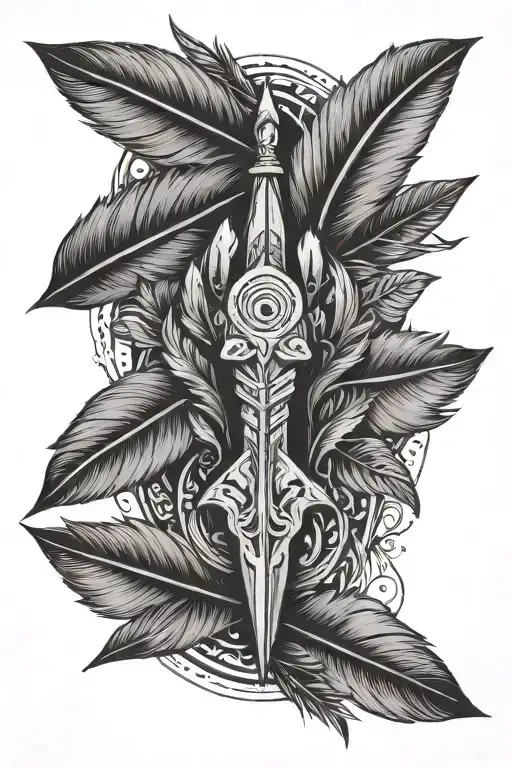 arrow and feathers vertical  tattoo design idea