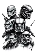 contemporary science fiction montage featuring the following. battlestar Galactica, star wars, star trek,terminator etc tattoo design idea