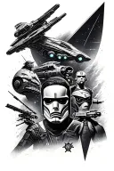 contemporary science fiction montage featuring the following. battlestar Galactica, star wars, star trek,terminator etc tattoo design idea