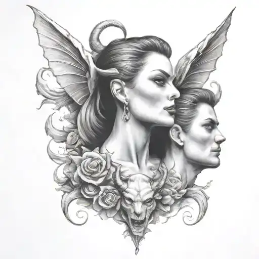 devil whispering in ear tattoo design idea