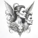 devil whispering in ear tattoo design idea