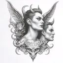 devil whispering in ear tattoo design idea