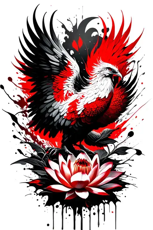 rising phoenix with lotus flowers tattoo design idea