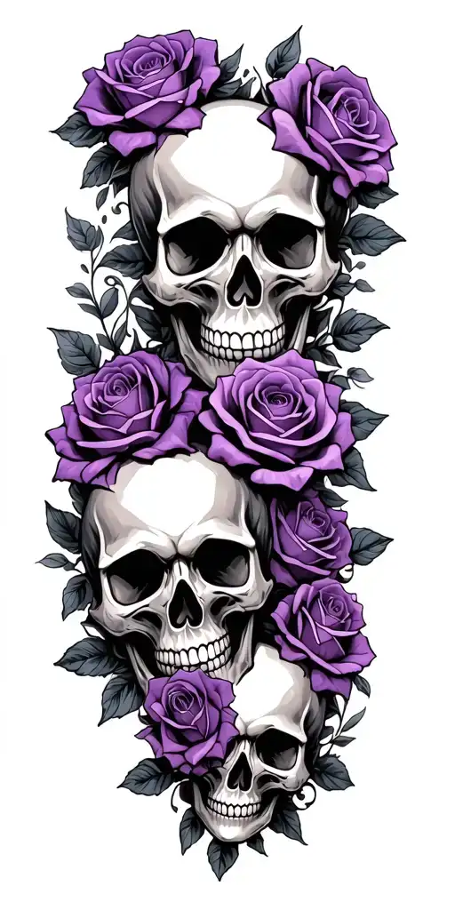 many small skulls with roses purple tattoo design idea