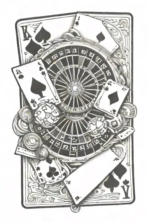 casino, cards, royal flush, roulette wheel tattoo design idea