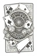 casino, cards, royal flush, roulette wheel tattoo design idea