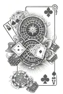 casino, cards, royal flush, roulette wheel tattoo design idea
